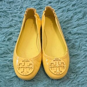 Tory Burch Yellow Patent Logo Ballet Flats